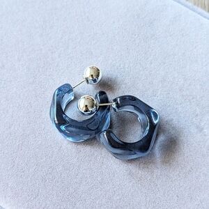 Silver and Blue Acrylic Hoop Earrings
